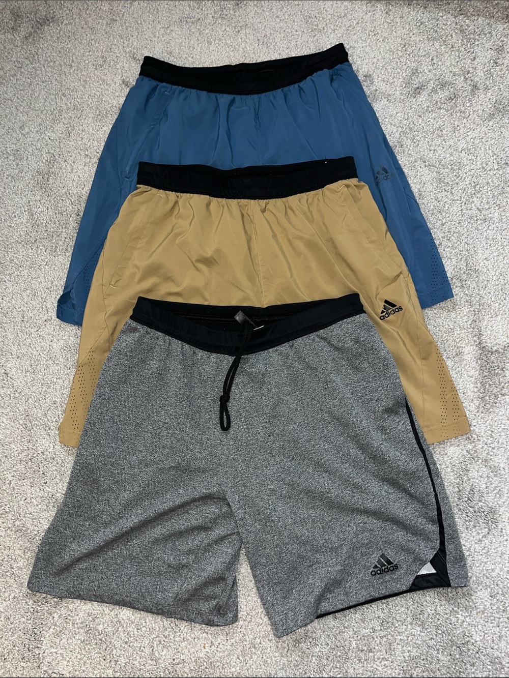 3-Adidas Stretch Waist Blue Gray soccer gym workout mens basketball shorts used